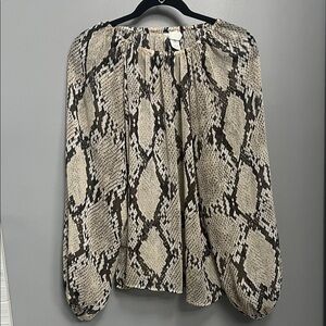 H&M Black and Cream Snake Print Blouse